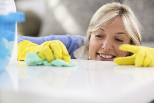 Local cleaners working in a Chiswick apartment building with access considerations